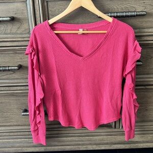 PILCRO Anthropologie ruffle detail waffle knit top